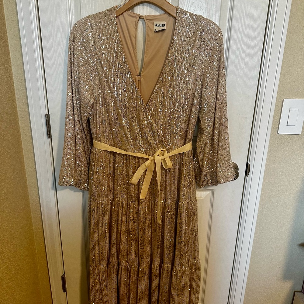Gold Sequin Wrap Dress